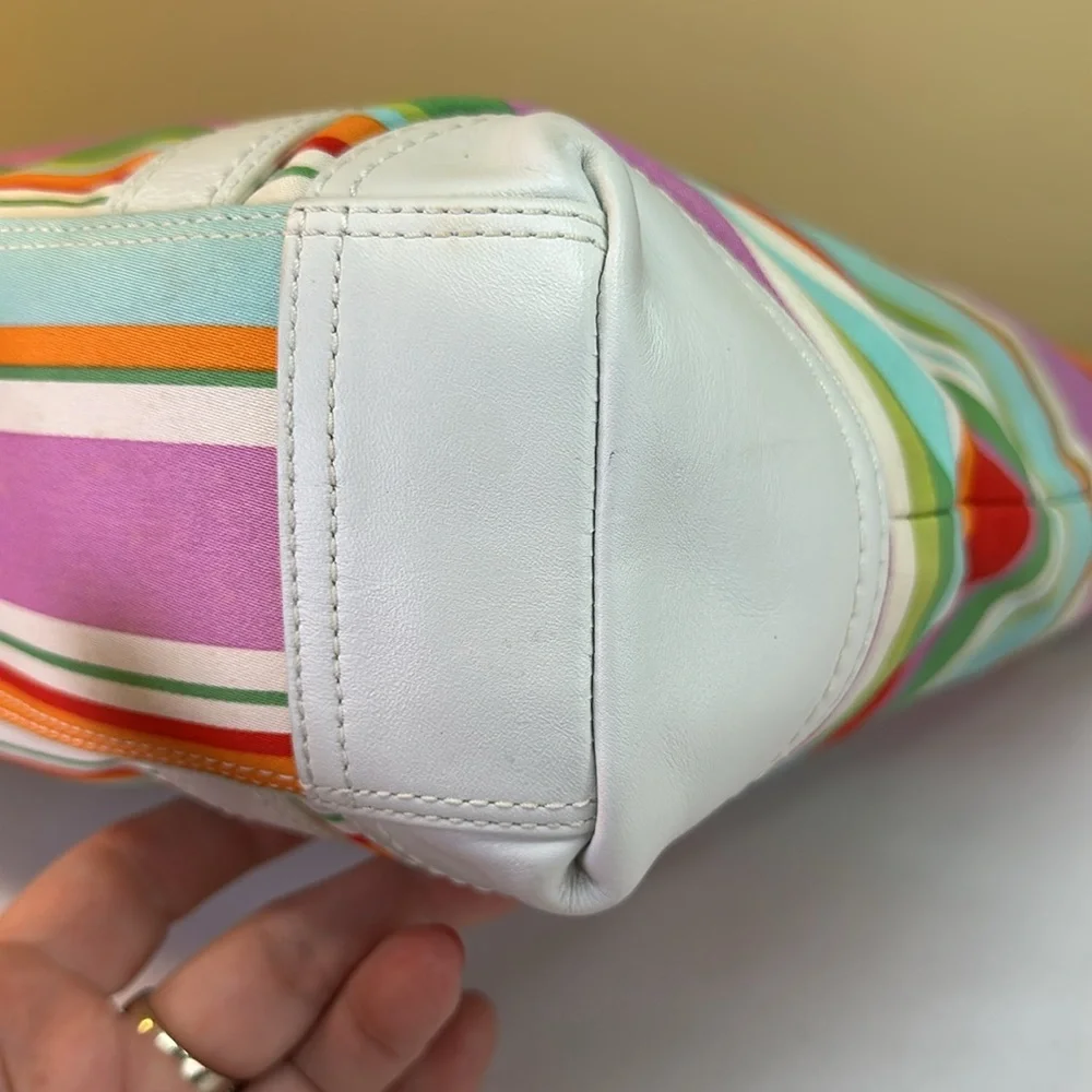 Coach Y2K Hampton Multi color striped fabric and leather tote 2007 - Picture 12 of 15